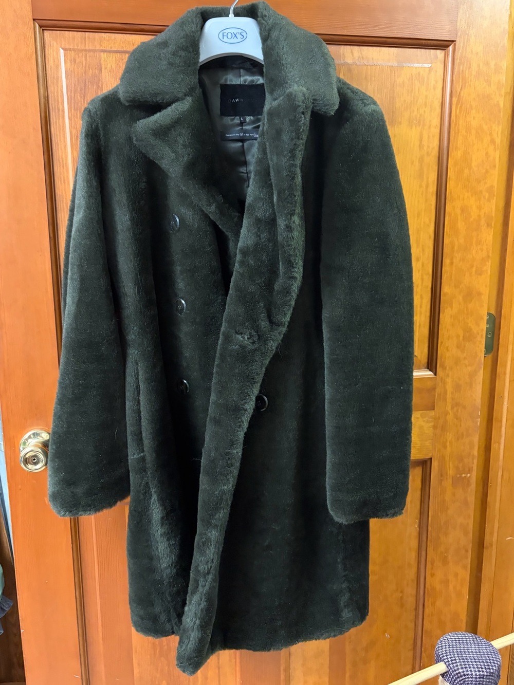 Dawn Levy Women’s Double-Breasted Faux Fur Pea Coat - Dark Green